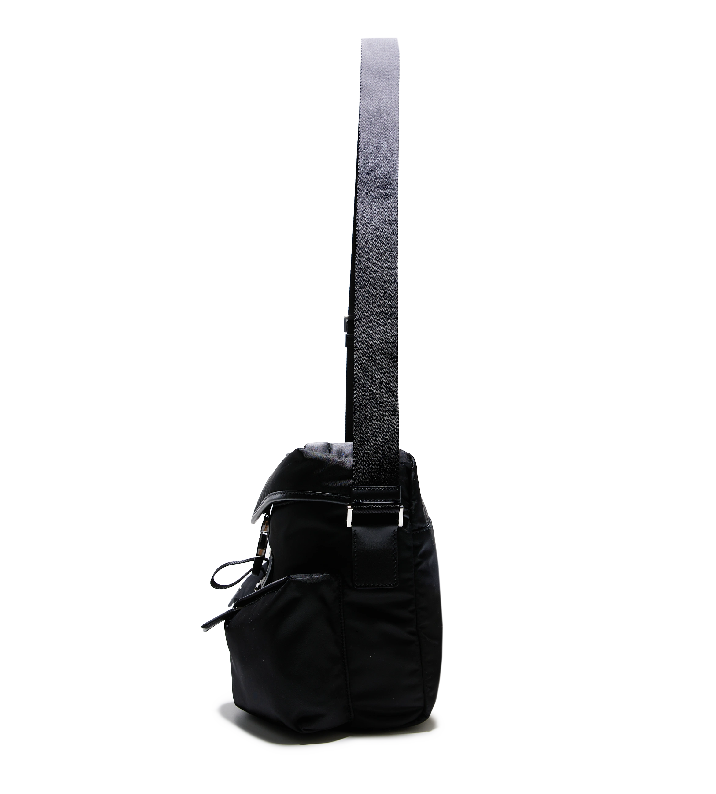 Re-Nylon and Leather Shoulder Bag Black