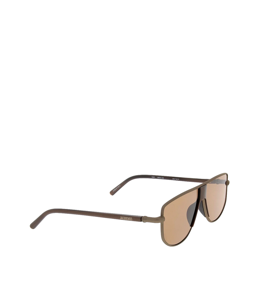 Jacquemus Shield Zonnebril - Mat Putty / Mat Lichtgoud / Mat Metallic Bruin