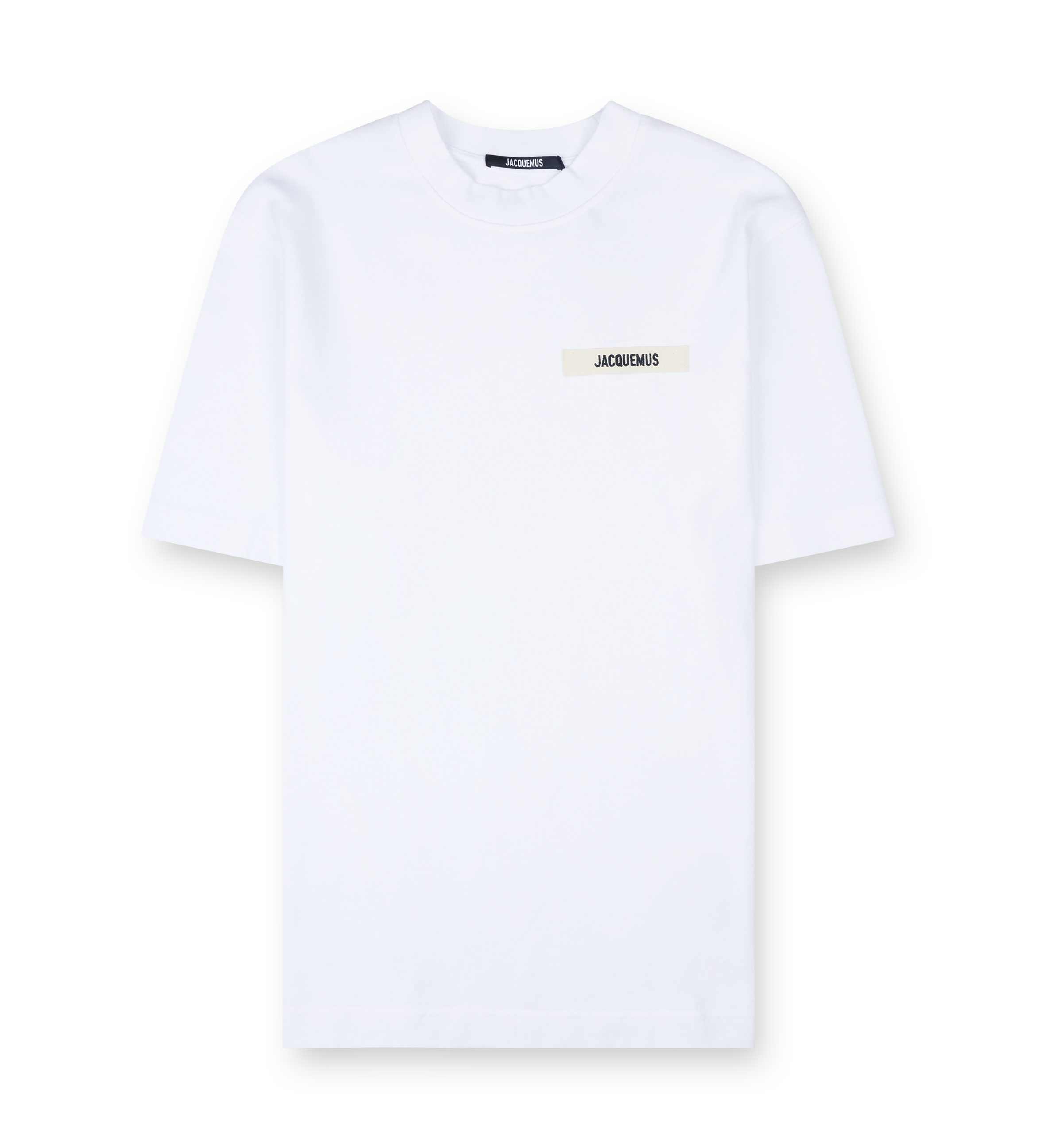 White t-shirt with a brand logo on a white background