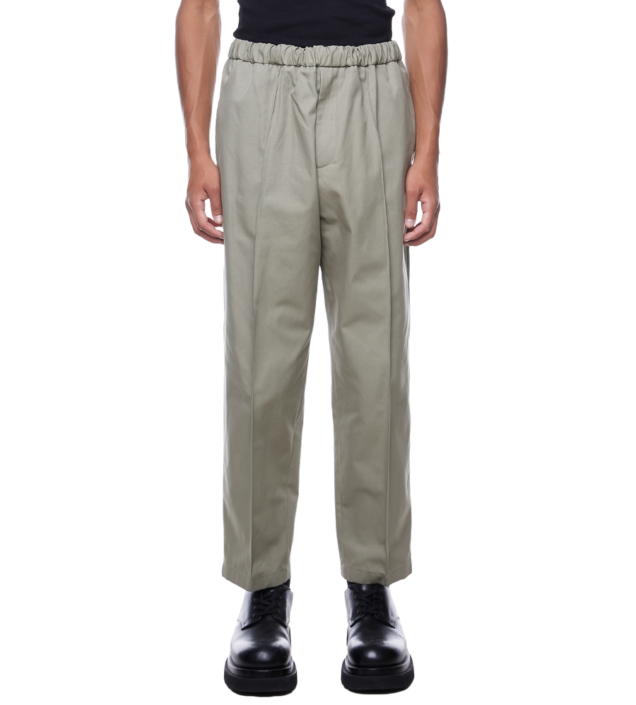 Elasticated-waist Pleated Trousers Khaki