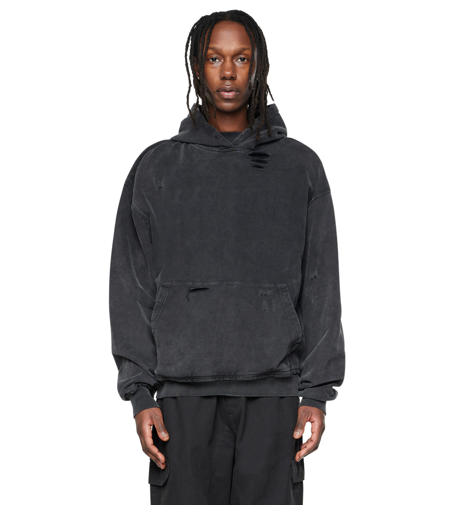 Destroyed Hoodie Washed Black