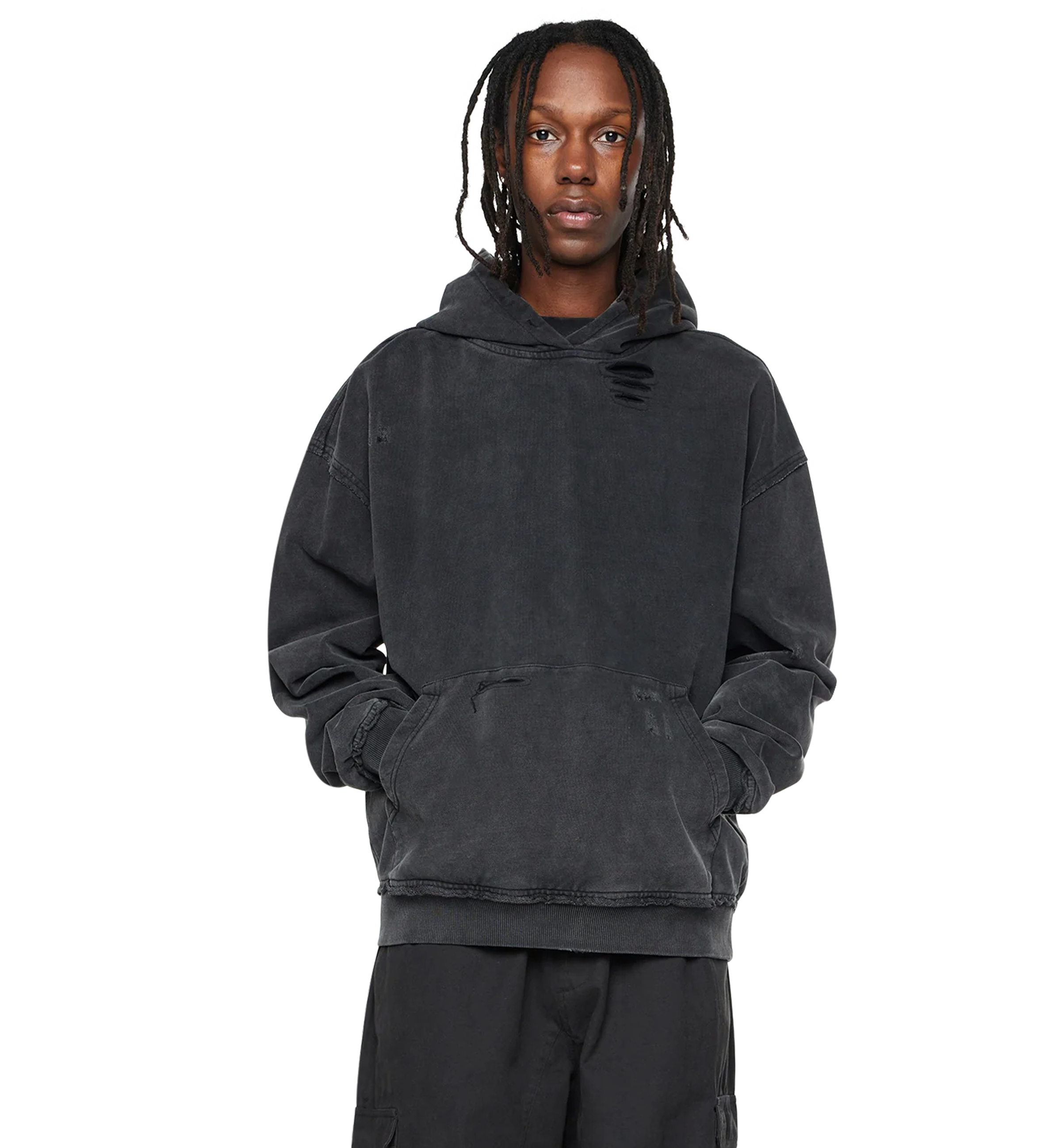 Destroyed Hoodie Washed Black