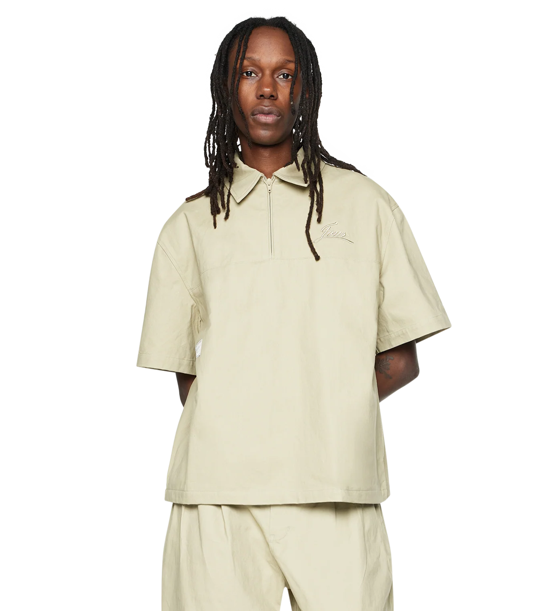Script SS Zipped Polo Oatmeal