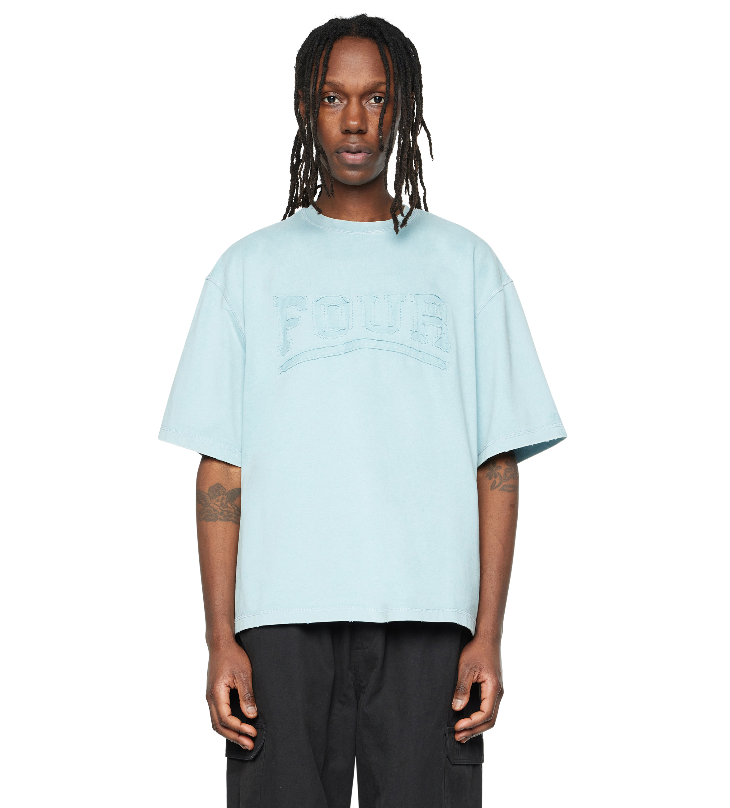 Destroyed Boxy T-Shirt Washed Aqua Gray