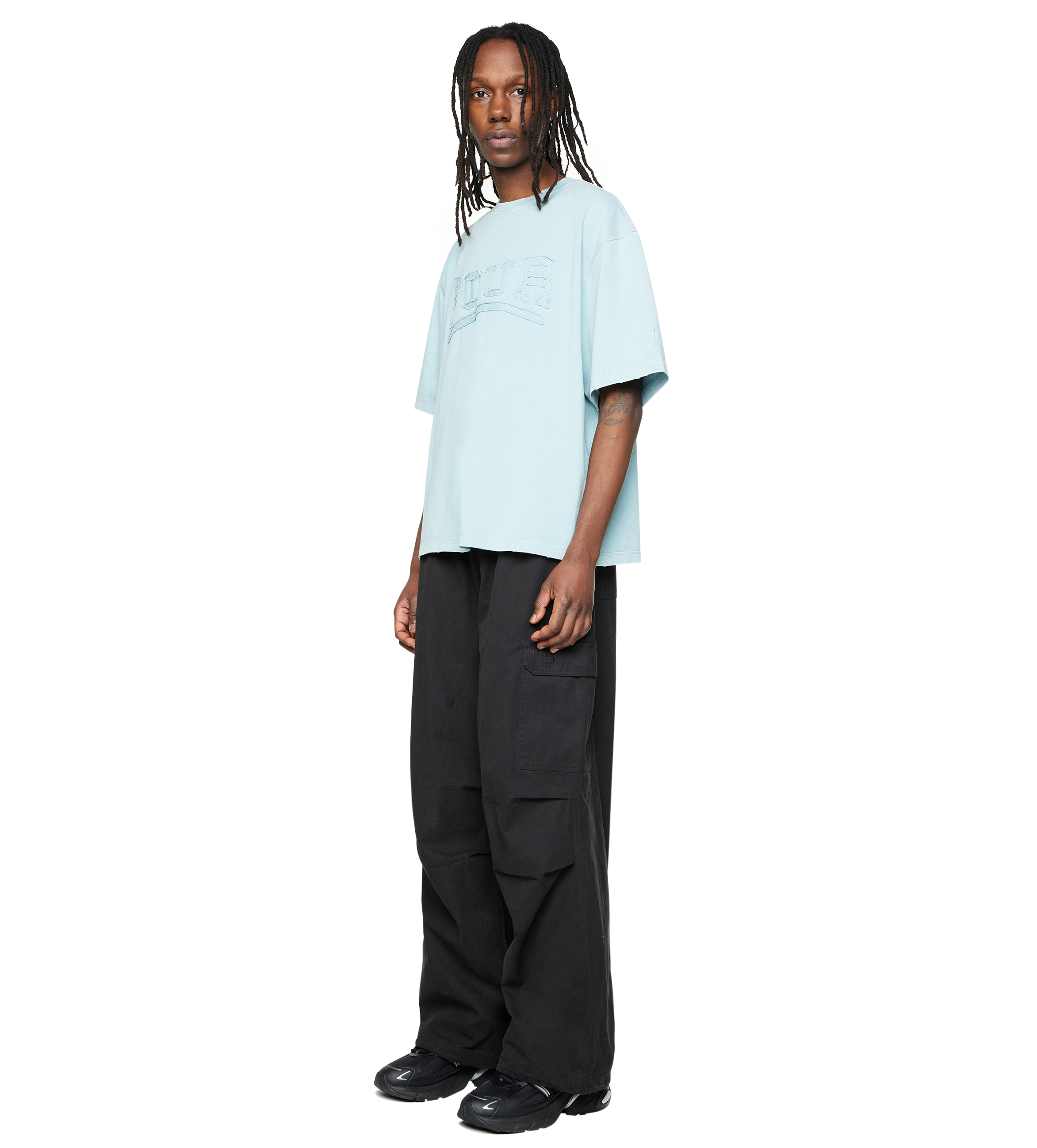 Destroyed Boxy T-Shirt Washed Aqua Gray