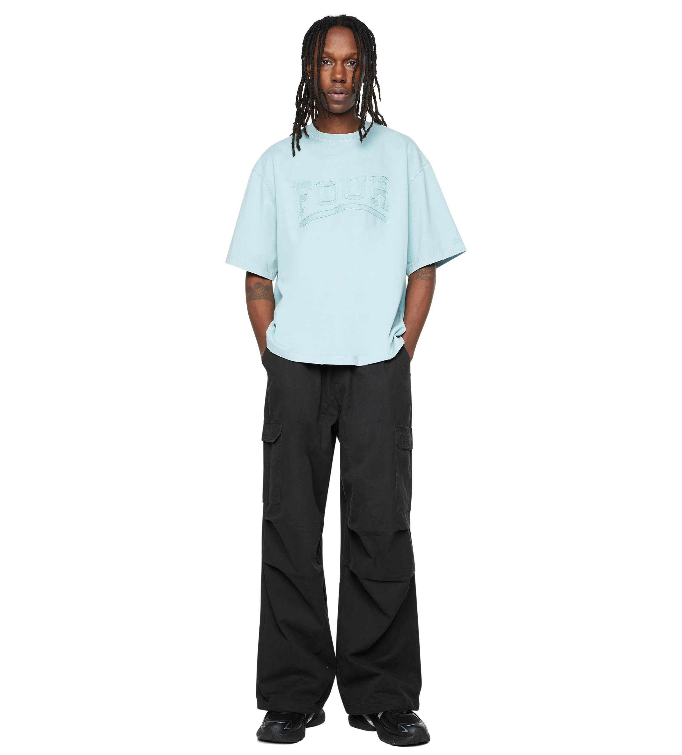 Destroyed Boxy T-Shirt Washed Aqua Gray