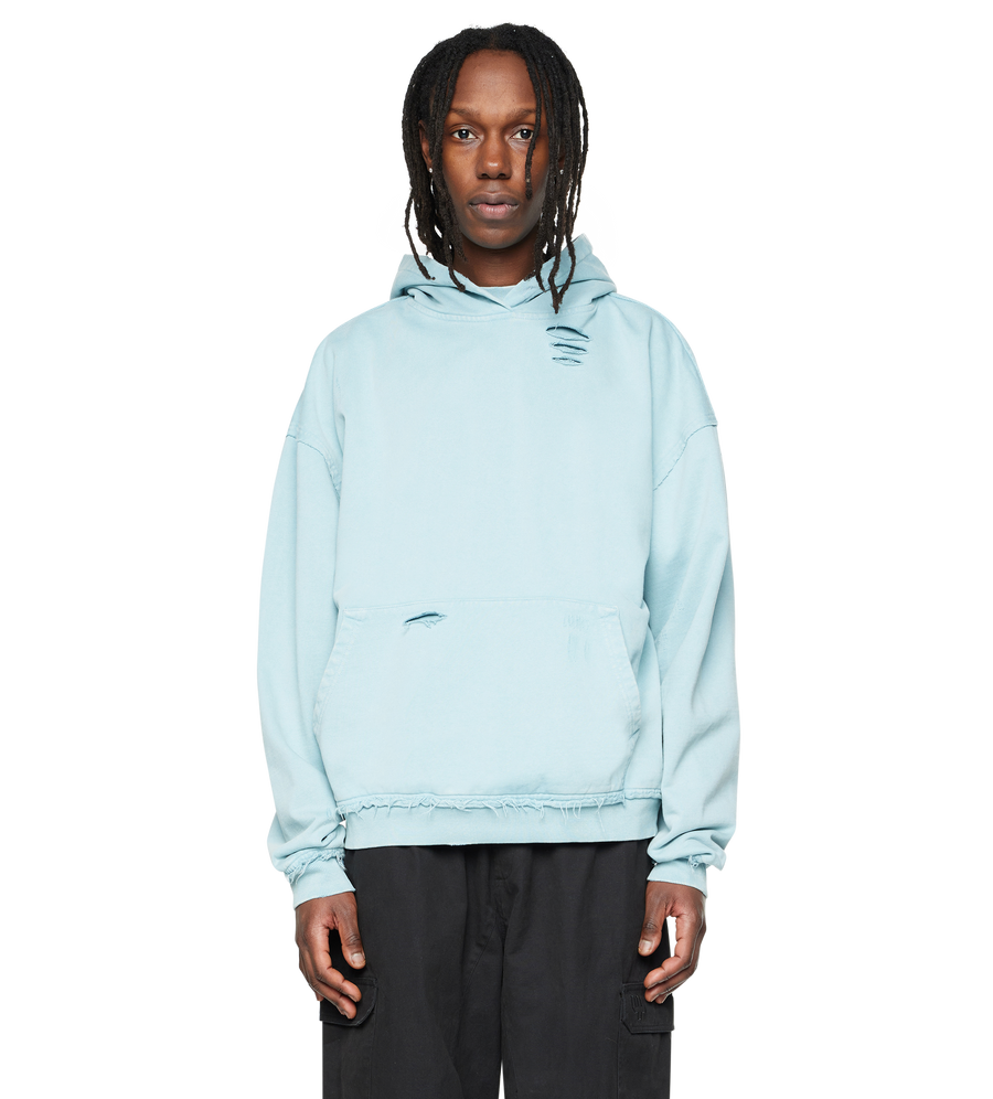 Destroyed Hoodie Washed Aqua Gray