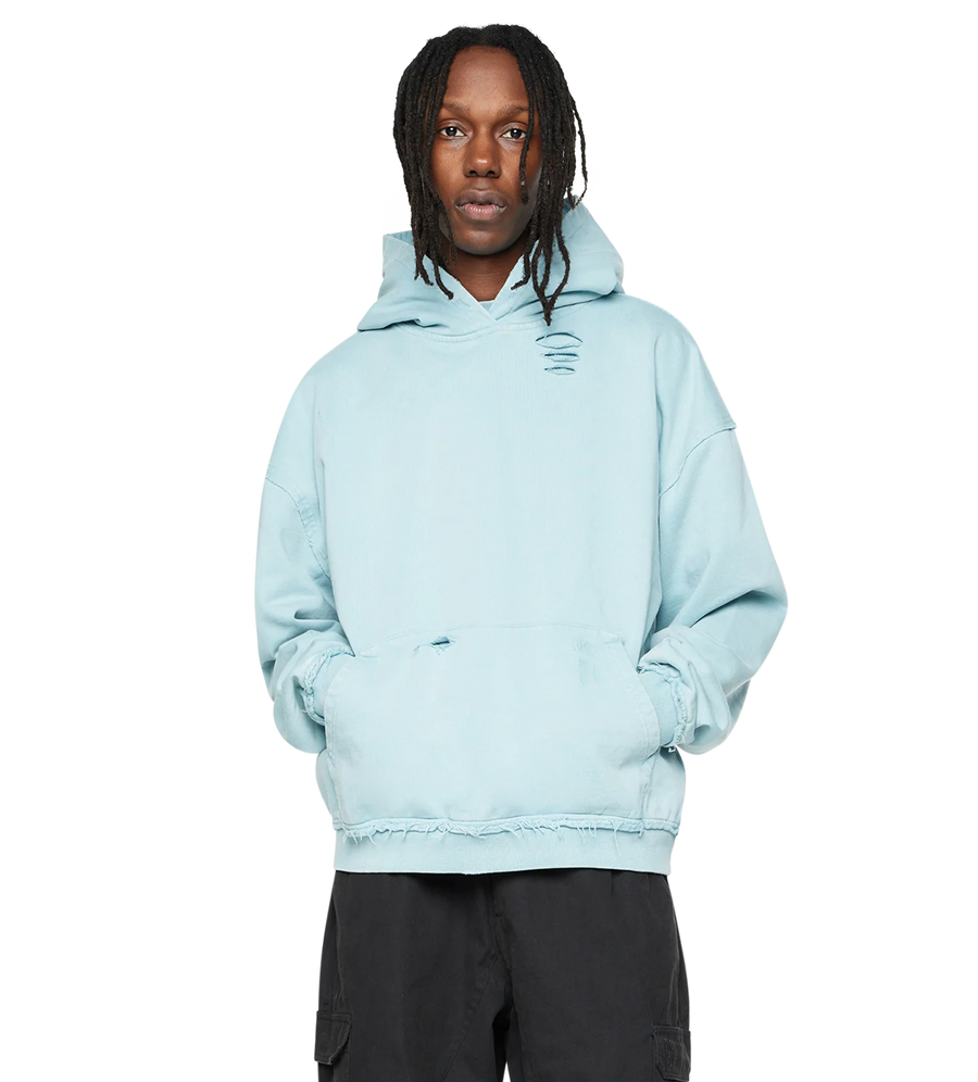Destroyed Hoodie Washed Aqua Grijs