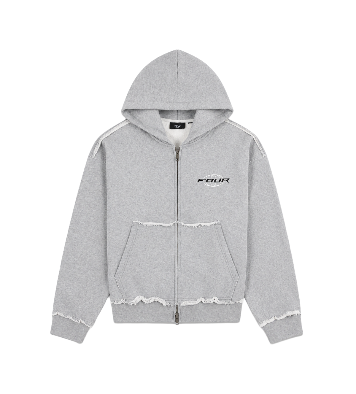 Logo Raw Edge Zip Up Hoodie Grijs Melange