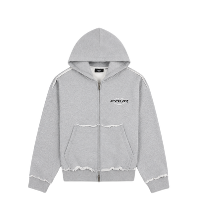Logo Raw Edge Zip Up Hoodie Grijs Melange