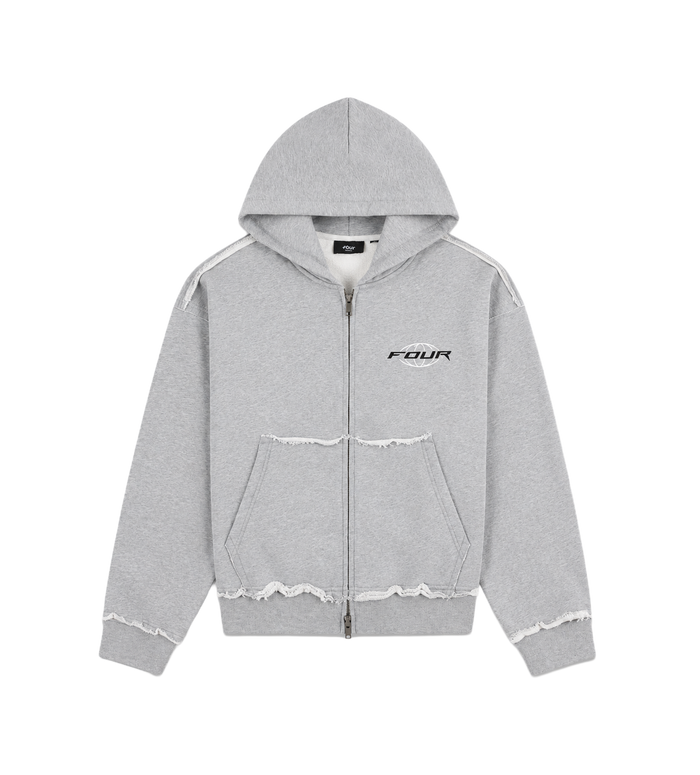 Logo Raw Edge Zip Up Hoodie Grijs Melange