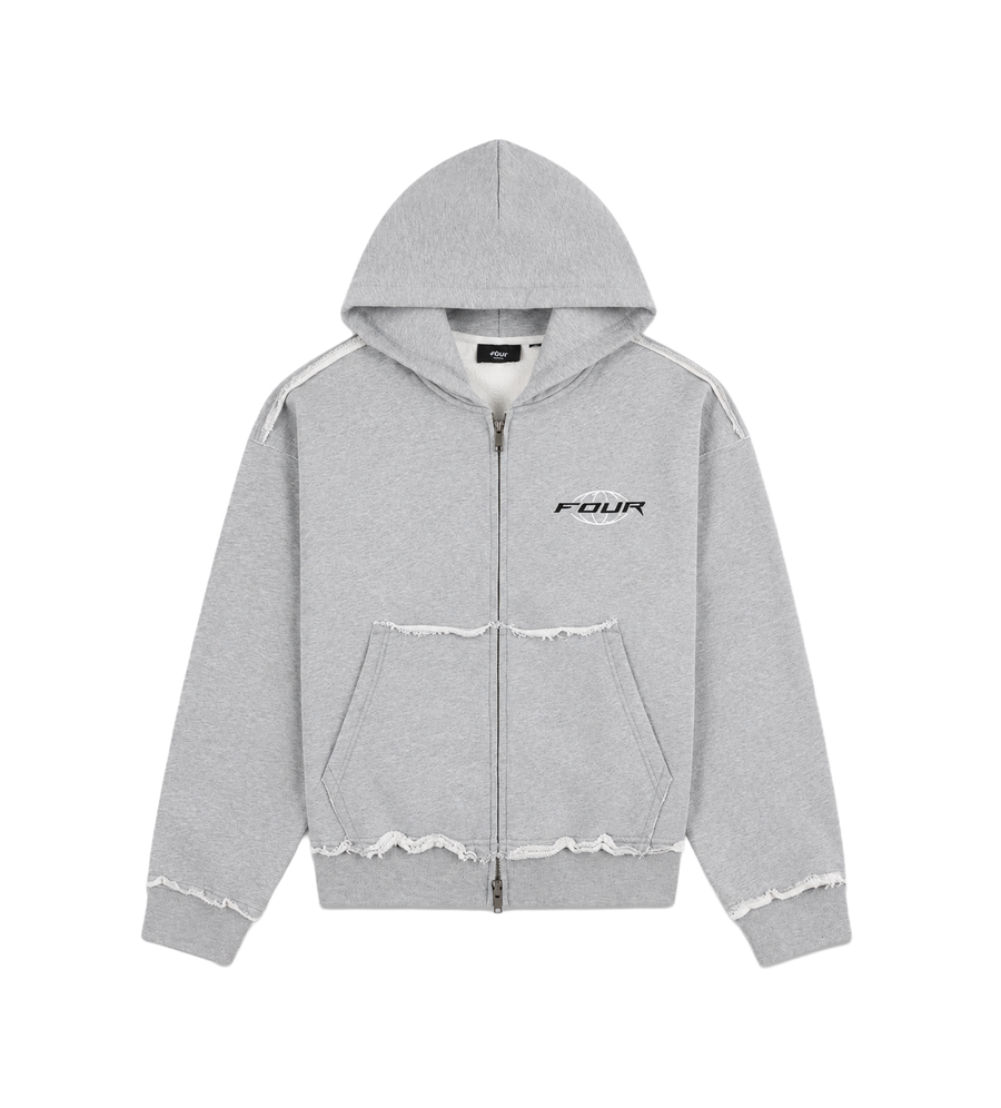 Logo Raw Edge Zip Up Hoodie Grijs Melange