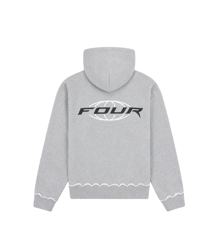 Logo Raw Edge Zip Up Hoodie Grijs Melange