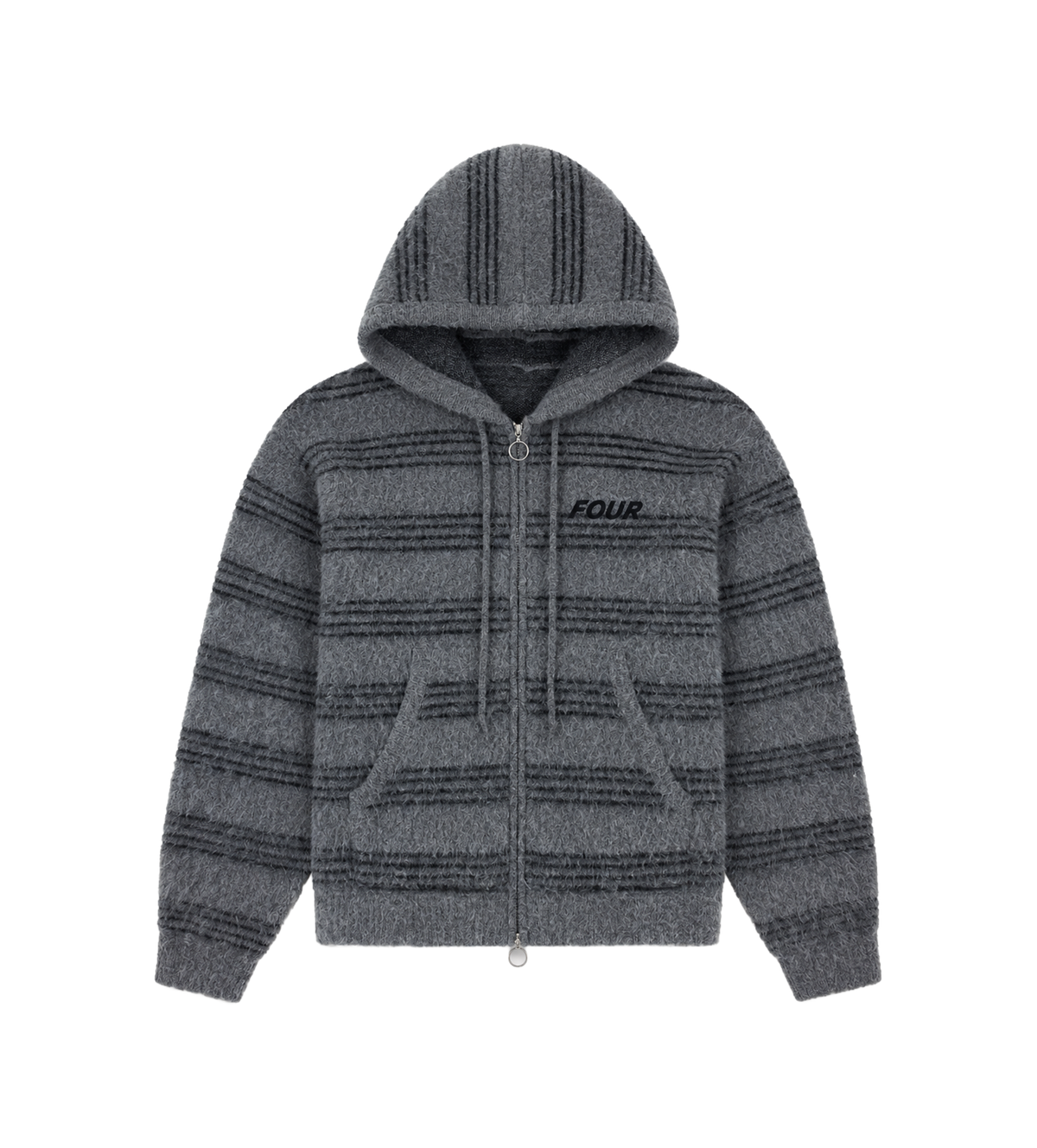 Logo Brushed Knitted Zip Hoodie Grijs