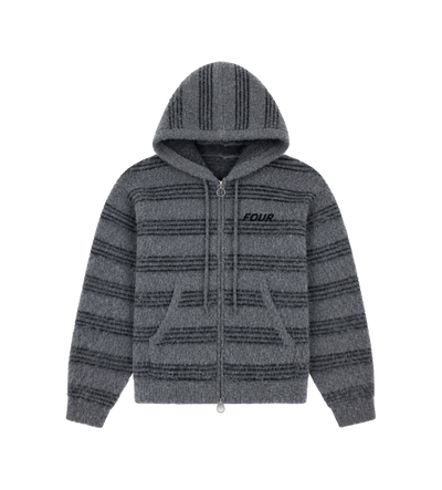 Logo Brushed Knitted Zip Hoodie Grijs