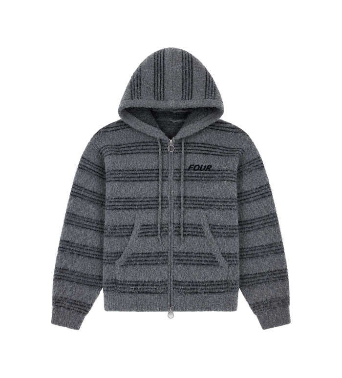 Logo Brushed Knitted Zip Hoodie Grijs