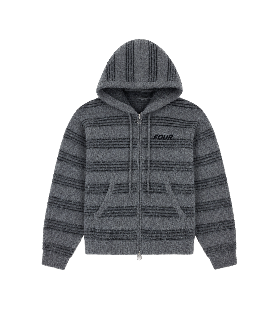 Logo Brushed Knitted Zip Hoodie Grijs