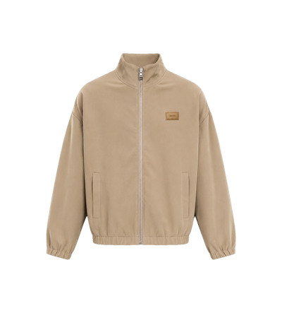 Logo Patch Bomber Jacket in Dark Sand