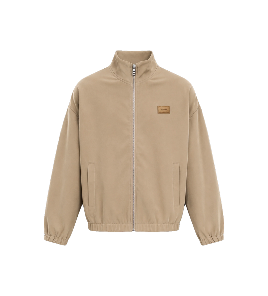 Logo Patch Bomber Jacket in Dark Sand