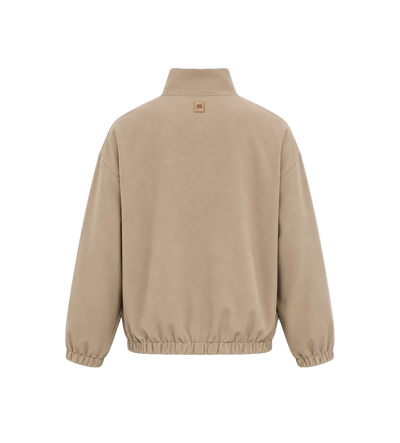 Logo Patch Bomber Jacket in Dark Sand