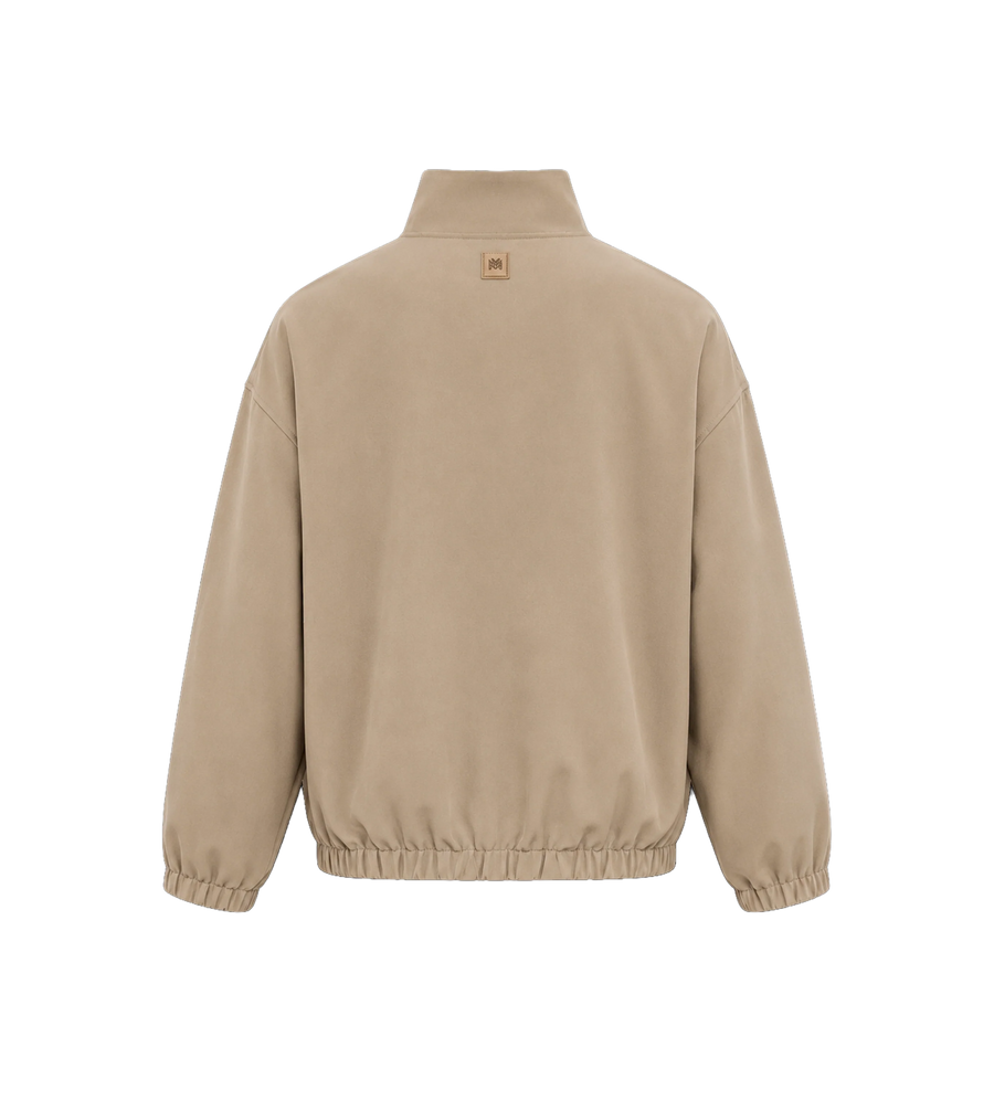 Logo Patch Bomber Jacket in Dark Sand