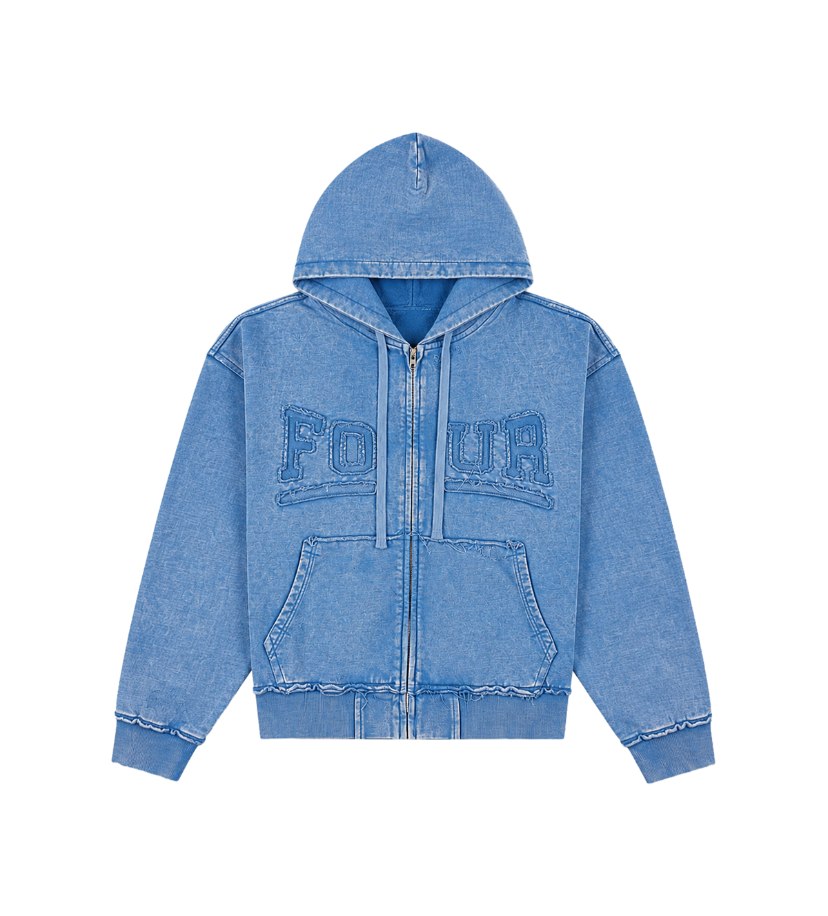 Logo Destroyed Boxy Zip Up Hoodie Washed Blauw