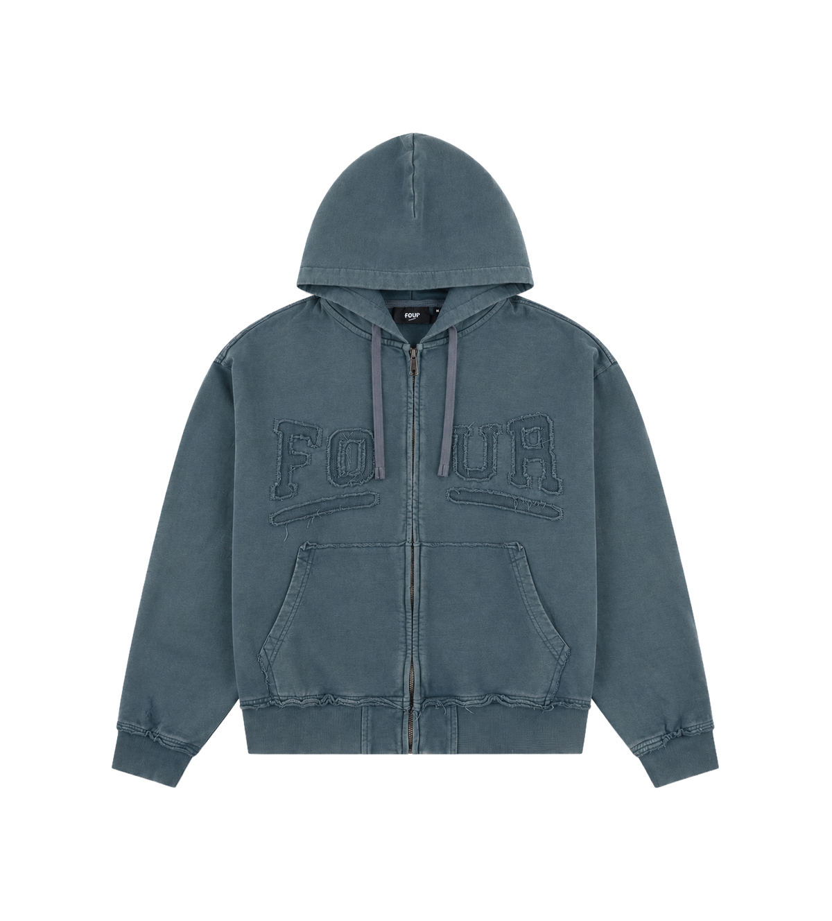 Logo Destroyed Boxy Zip Up Hoodie Washed Grijs