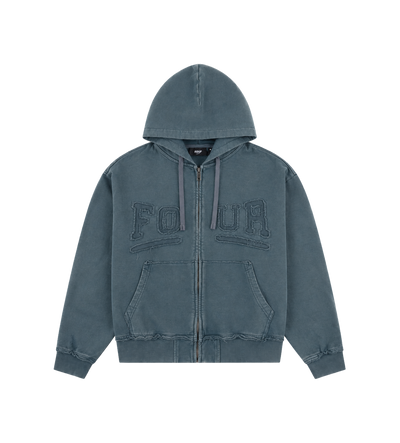 Logo Destroyed Boxy Zip Up Hoodie Washed Grijs