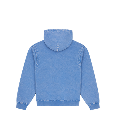 Logo Destroyed Boxy Zip Up Hoodie Washed Blauw