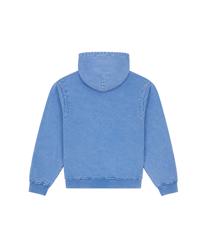 Logo Destroyed Boxy Zip Up Hoodie Washed Blauw
