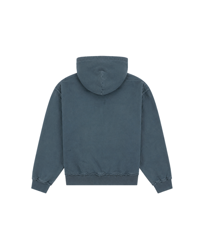 Logo Destroyed Boxy Zip Up Hoodie Washed Grijs