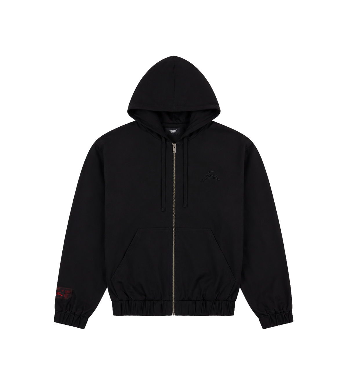 Script Bonded Woven Zip up Hoodie Zwart