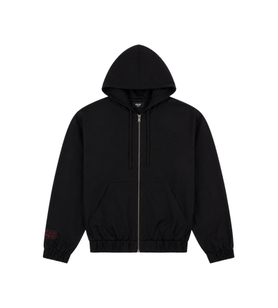 Script Bonded Woven Zip up Hoodie Zwart