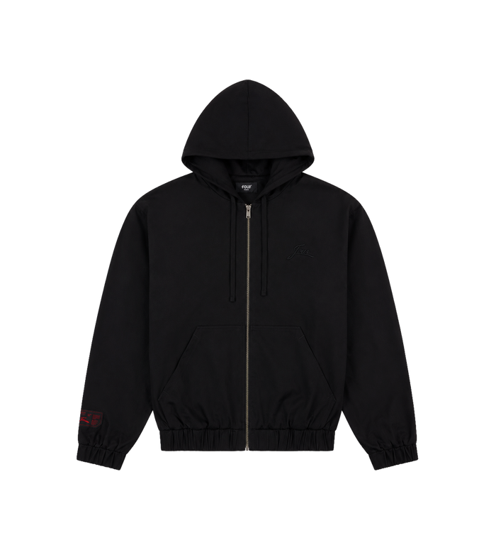 Script Bonded Woven Zip up Hoodie Zwart