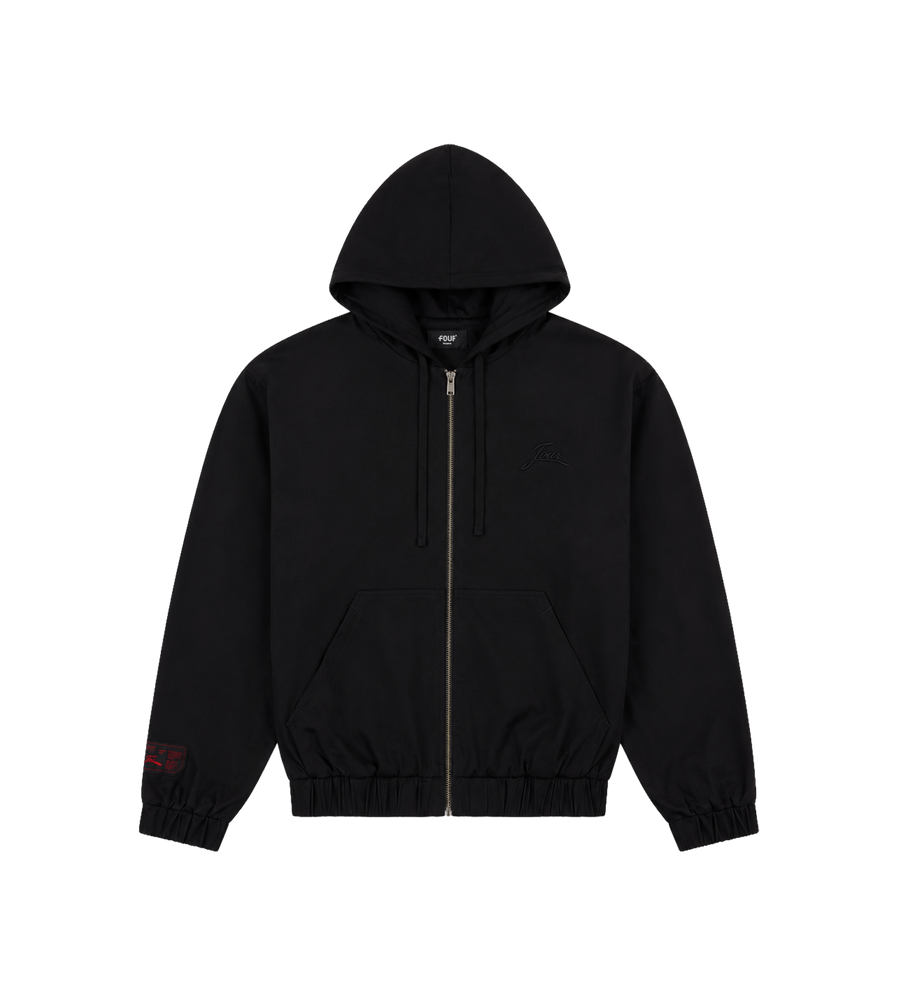 Script Bonded Woven Zip up Hoodie Zwart