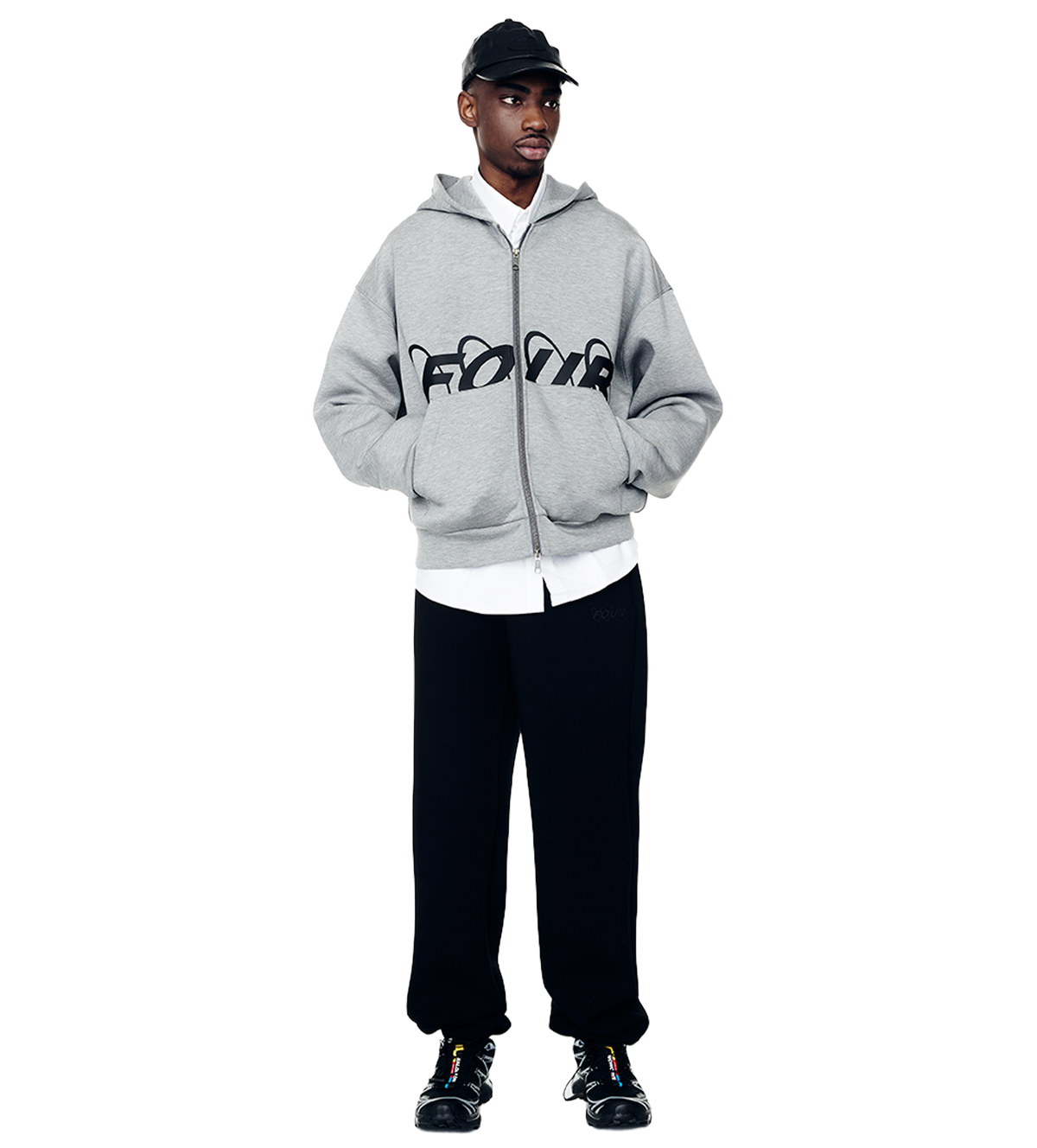 Circles Scuba Zip Up Hoodie Grey Melange