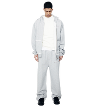 Logo Raw Edge Zip Up Hoodie Grey Melange