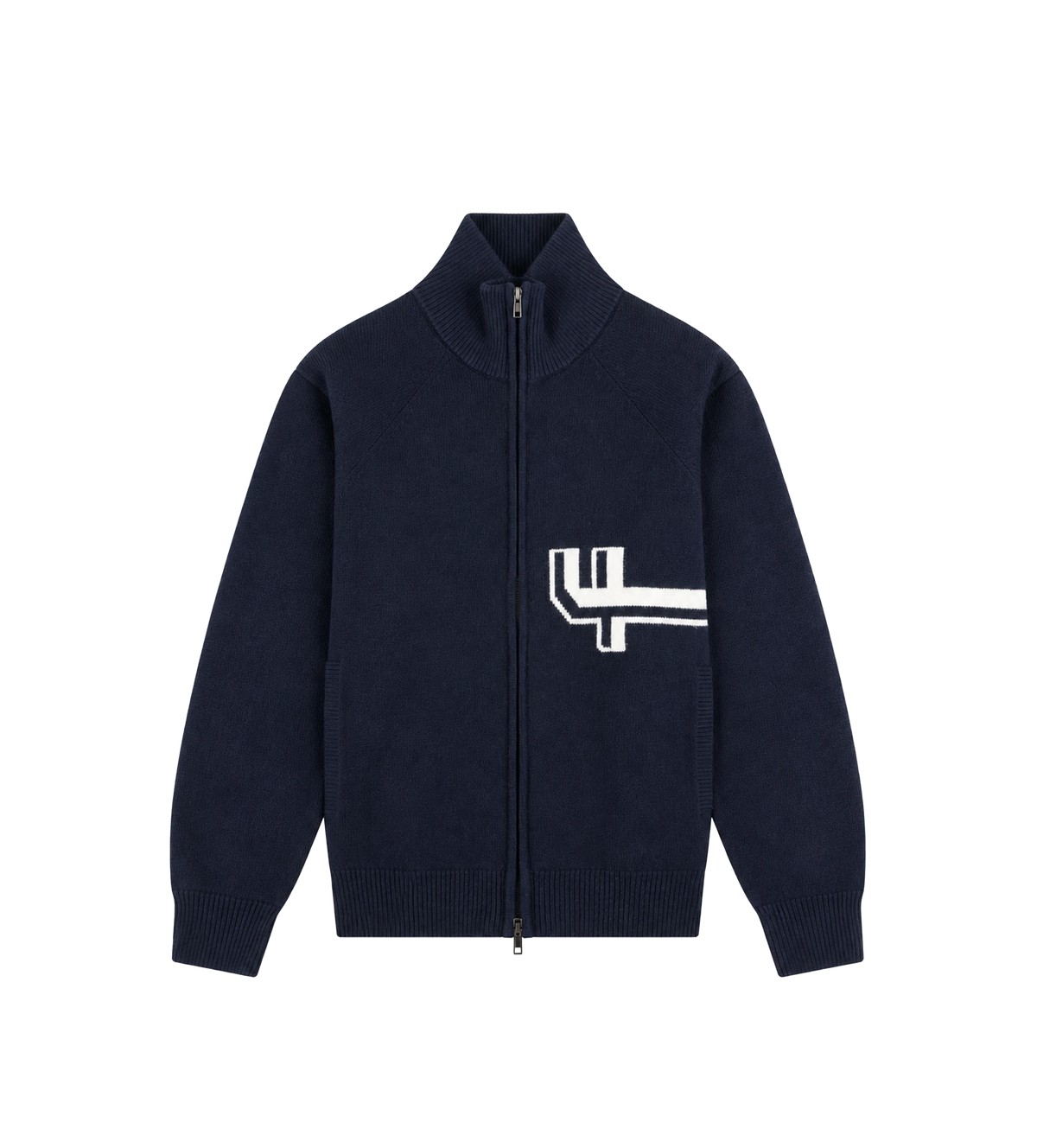 Knitted Zip Up Dark Navy/ White