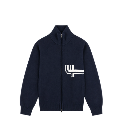 Knitted Zip Up Dark Navy/ White