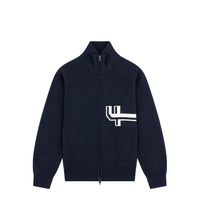 Knitted Zip Up Dark Navy/ White