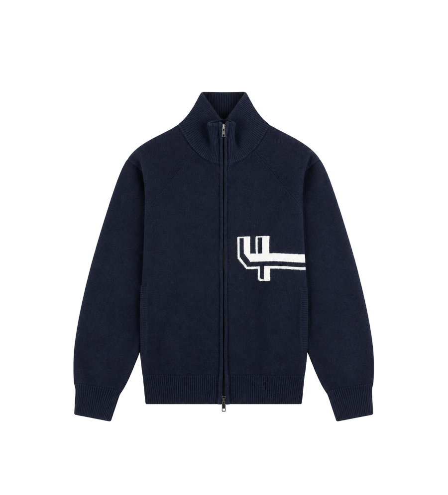 Knitted Zip Up Dark Navy/ White