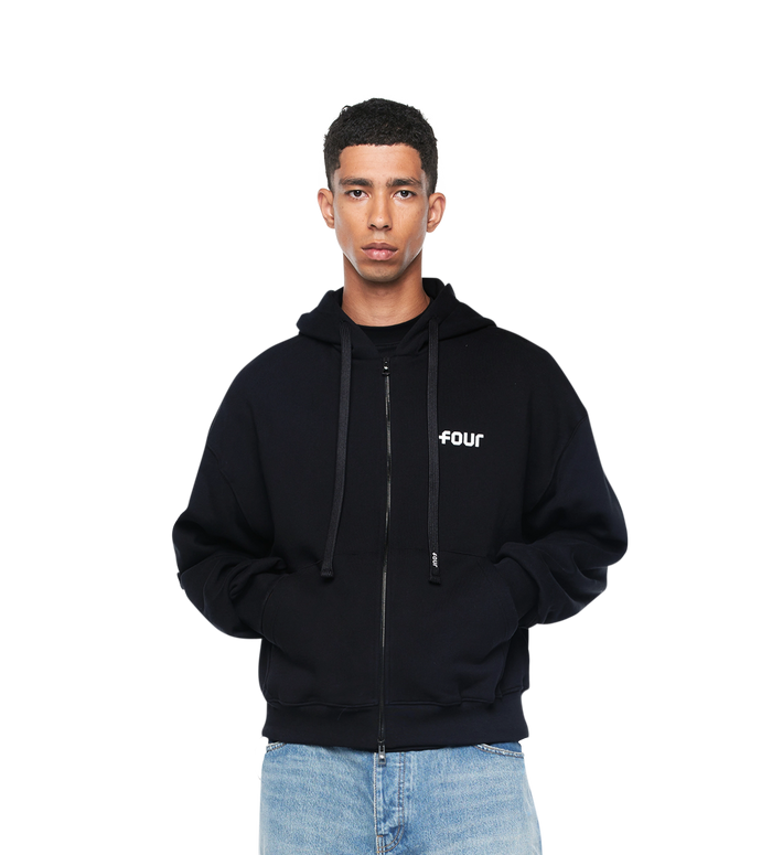 Logo Boxy Zip Up Hoodie Black