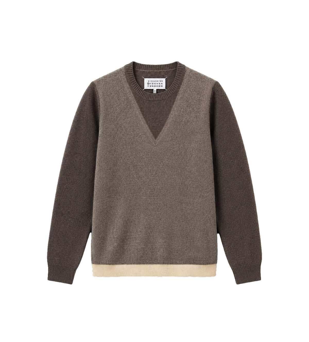 Lamswollen trui met ronde hals Mud/Ecru