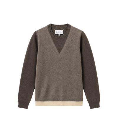 Lamswollen trui met ronde hals Mud/Ecru