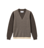 Lamswollen trui met ronde hals Mud/Ecru