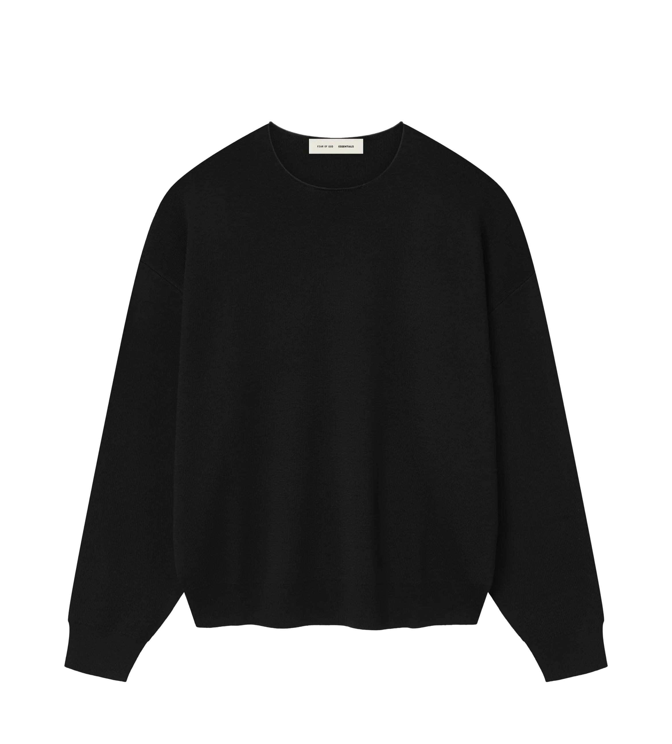 Fear of God ESSENTIALS Merino Long Sleeve Crewneck Sweater in Jet Black