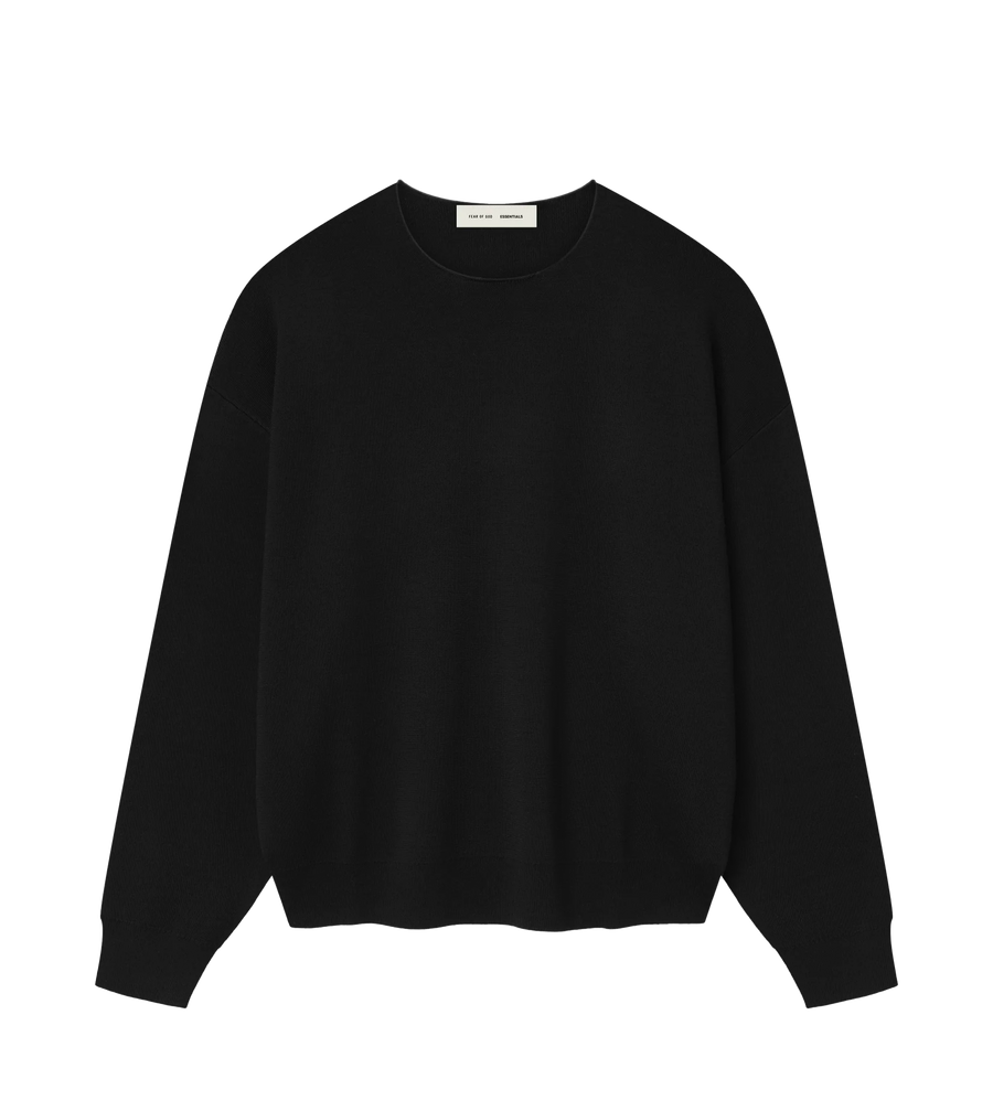 Fear of God ESSENTIALS Merino Long Sleeve Crewneck Sweater in Jet Black
