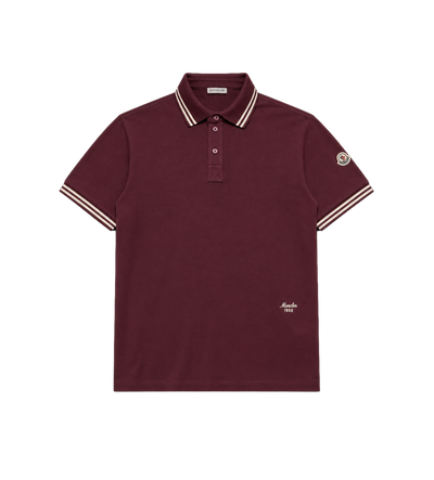 Striped Trim Cotton Piqué Polo Shirt Burgundy