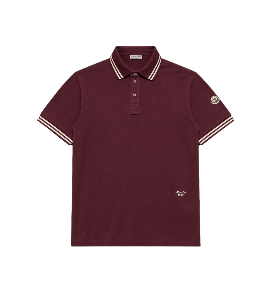 Striped Trim Cotton Piqué Polo Shirt Burgundy