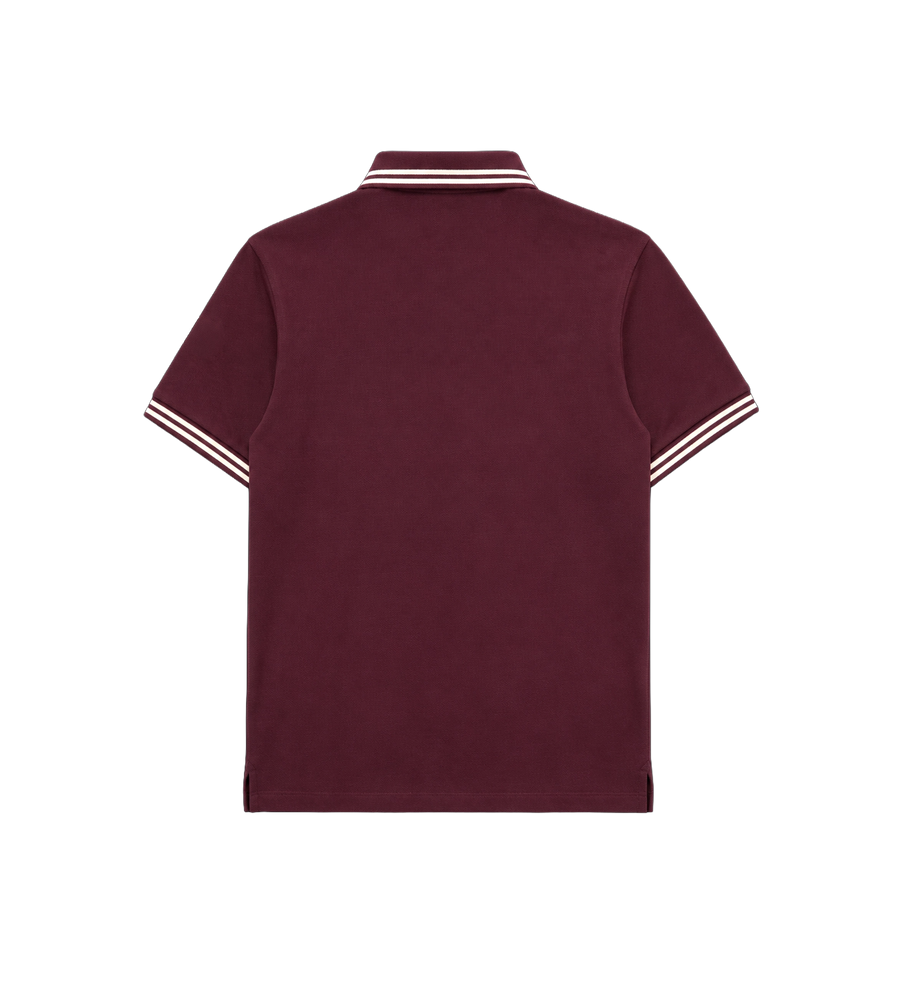 Striped Trim Cotton Piqué Polo Shirt Burgundy